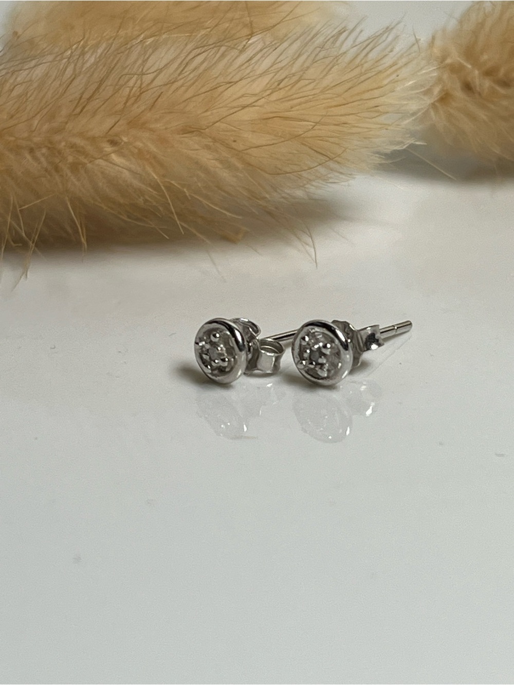 Solid 925 Sterling Silver Tiny Genuine Diamond Stud Push Back Earrings - Picture 5 of 7